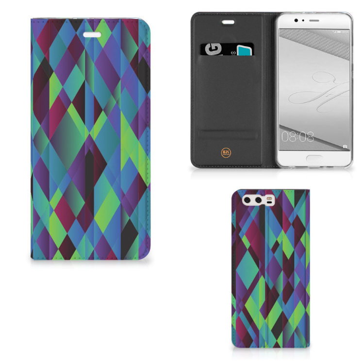 Huawei P10 Plus Standcase Hoesje Design Abstract Green Blue