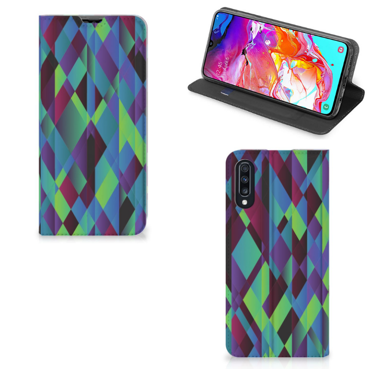 Samsung Galaxy A70 Stand Case Abstract Green Blue