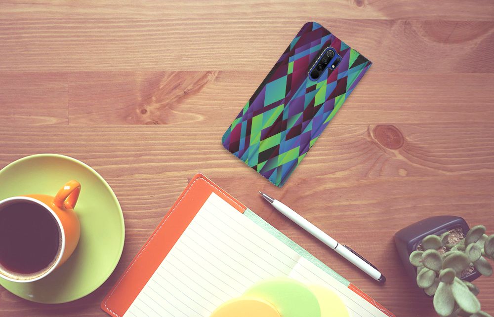 Xiaomi Redmi 9 Stand Case Abstract Green Blue