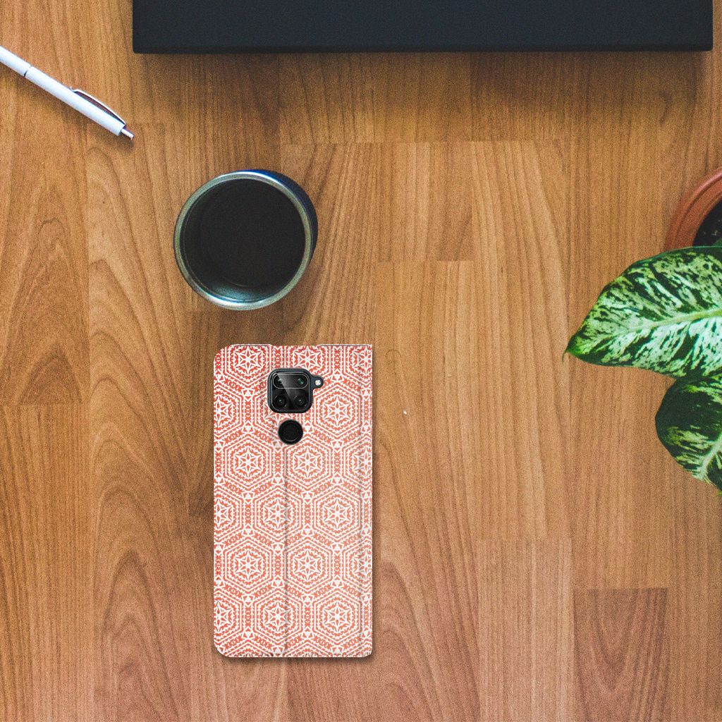 Xiaomi Redmi Note 9 Hoesje met Magneet Pattern Orange