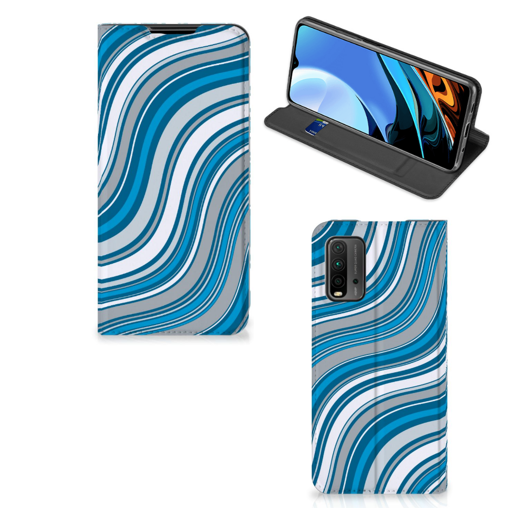 Xiaomi Poco M3 | Redmi 9T Hoesje met Magneet Waves Blue