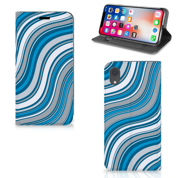 Apple iPhone Xr Standcase Hoesje Design Waves Blue