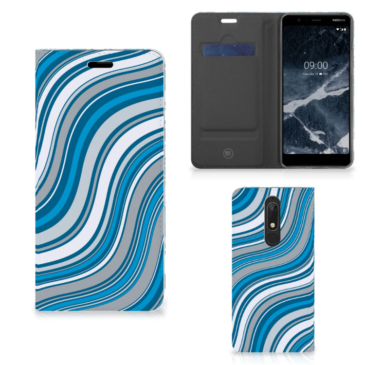 Nokia 5.1 (2018) Hoesje met Magneet Waves Blue