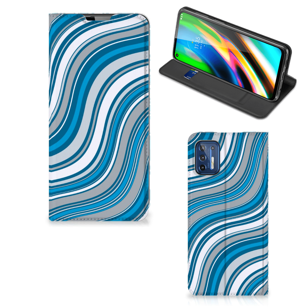 Motorola Moto G9 Plus Hoesje met Magneet Waves Blue