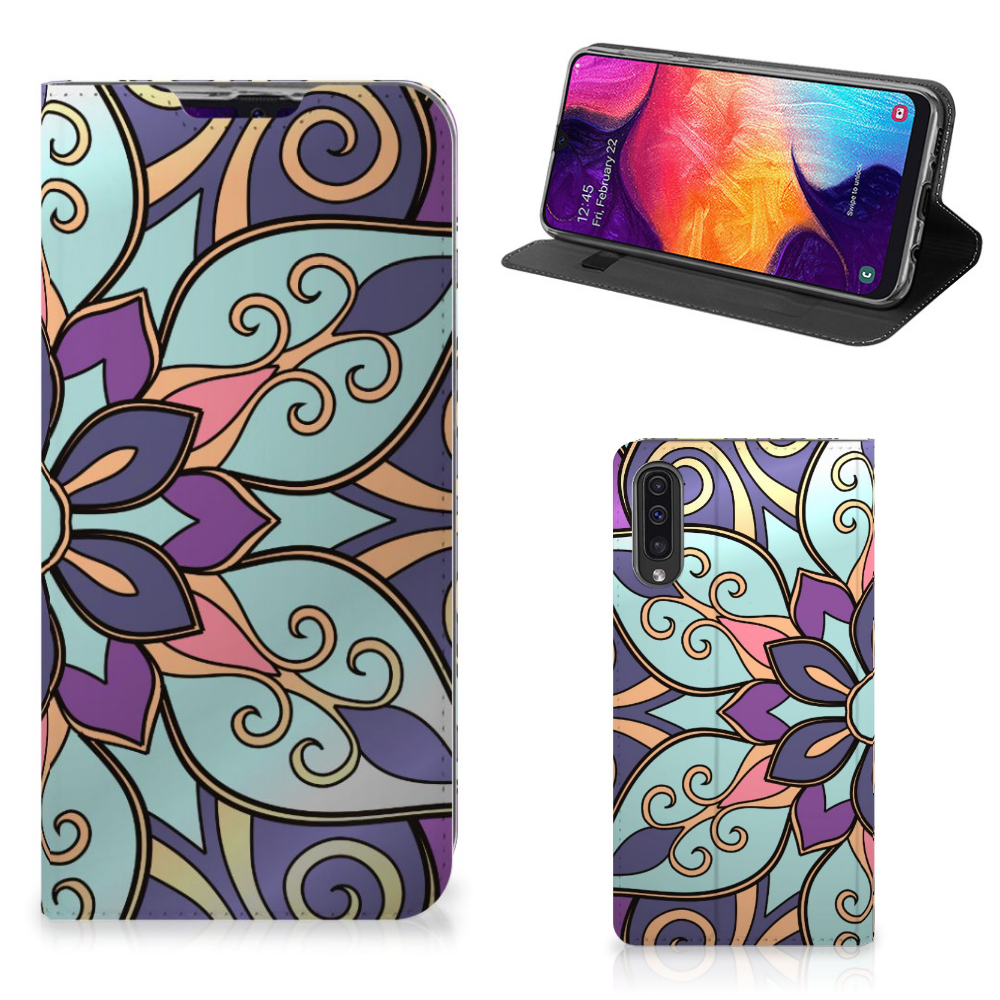 Samsung Galaxy A50 Standcase Hoesje Design Purple Flower
