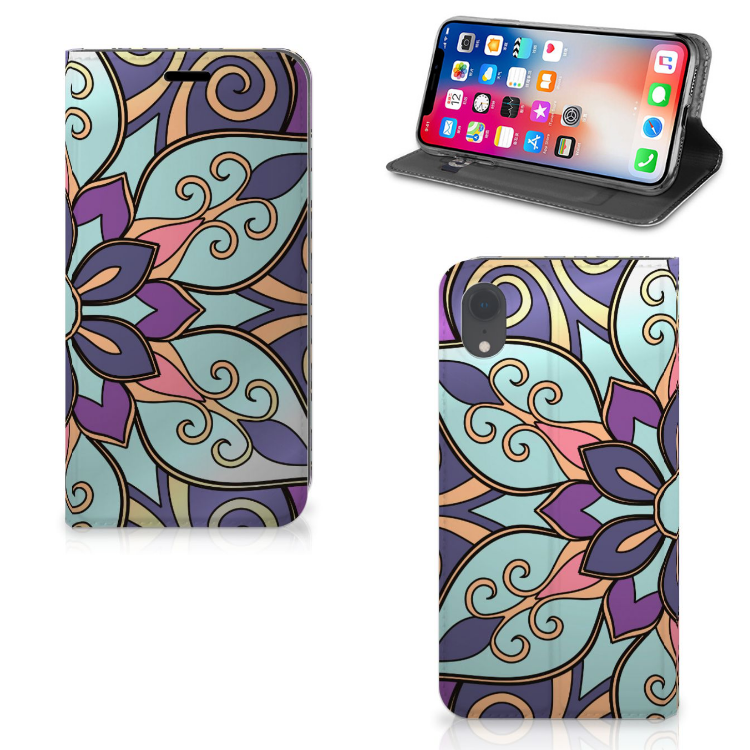 Apple iPhone Xr Standcase Hoesje Design Purple Flower