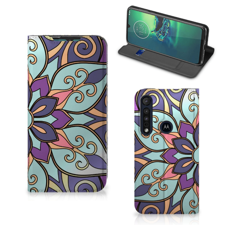 Motorola G8 Plus Smart Cover Purple Flower