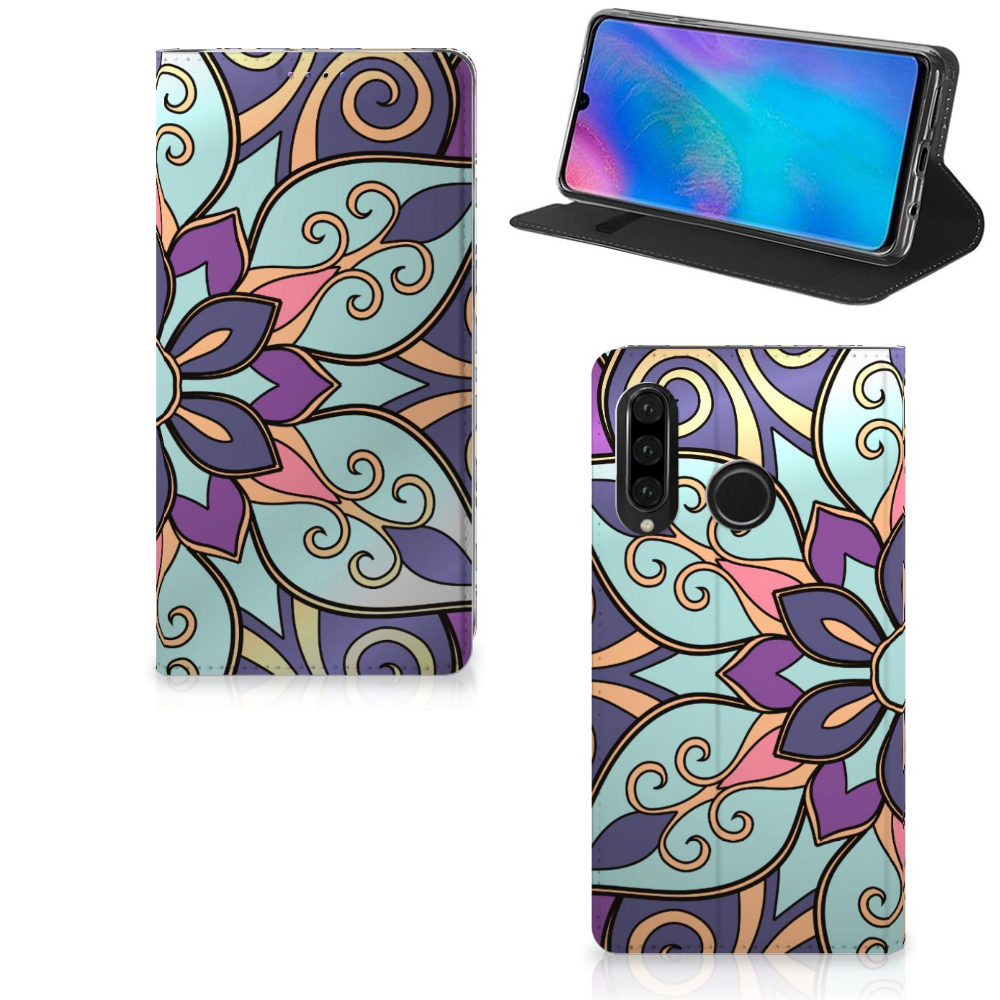 Huawei P30 Lite New Edition Smart Cover Purple Flower
