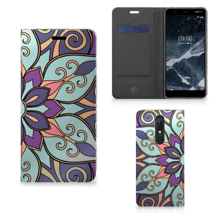Nokia 5.1 (2018) Smart Cover Purple Flower