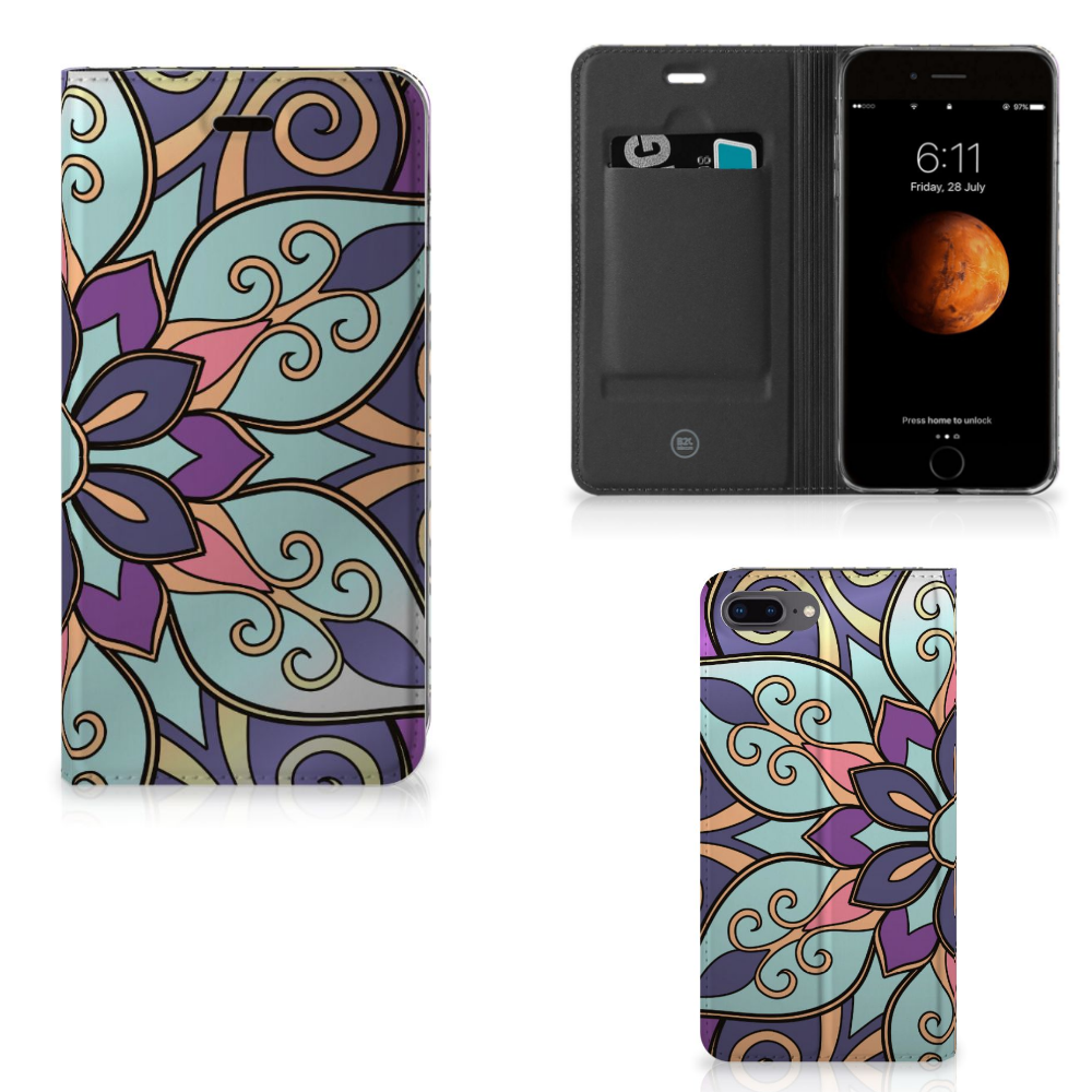 Apple iPhone 7 Plus | 8 Plus Standcase Hoesje Design Purple Flower