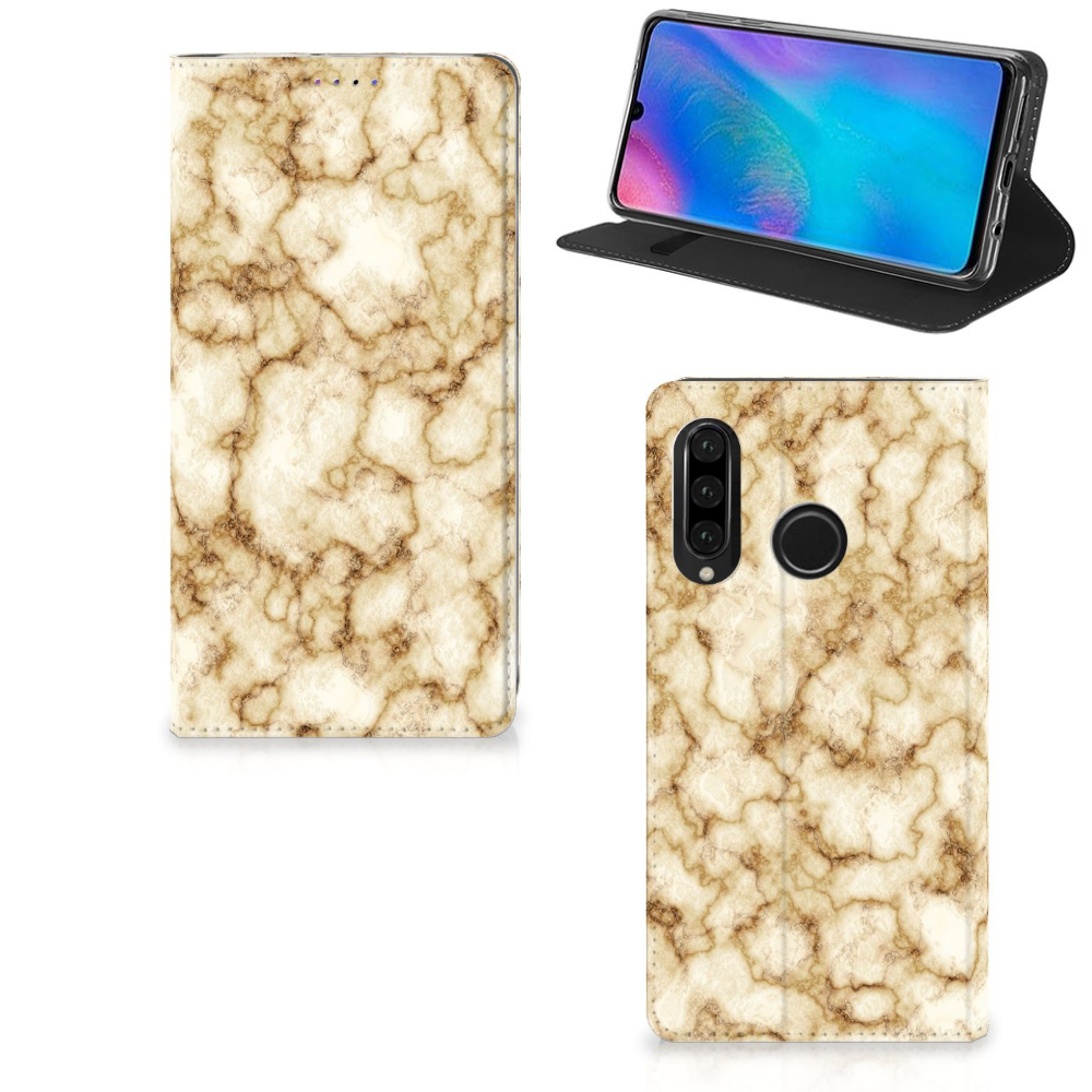 Huawei P30 Lite New Edition Standcase Marmer Goud