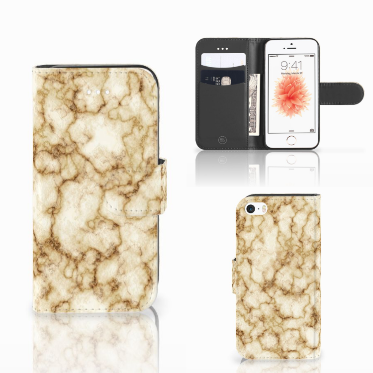 Apple iPhone 5 | 5s | SE Bookcase Marmer Goud