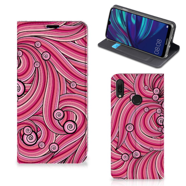 Huawei Y7 hoesje Y7 Pro (2019) Bookcase Swirl Pink