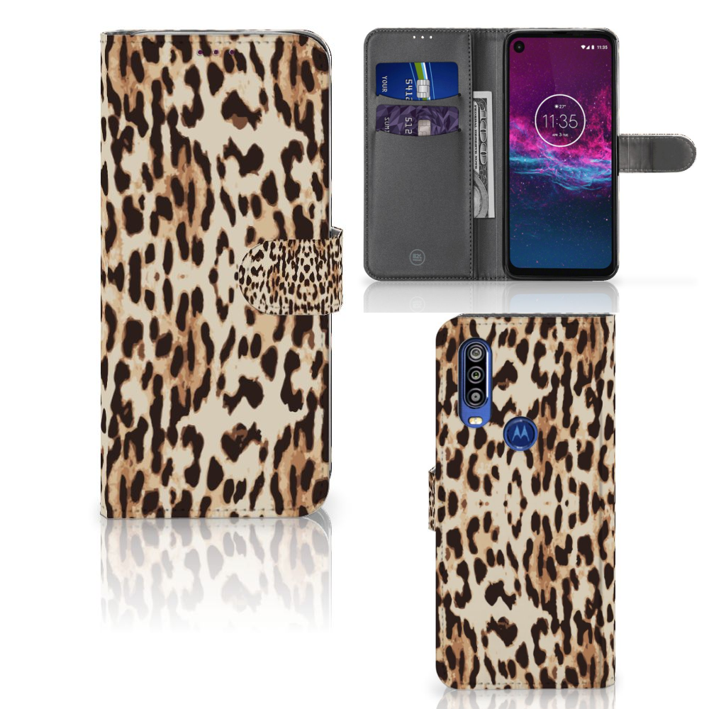 Motorola One Action Telefoonhoesje met Pasjes Leopard