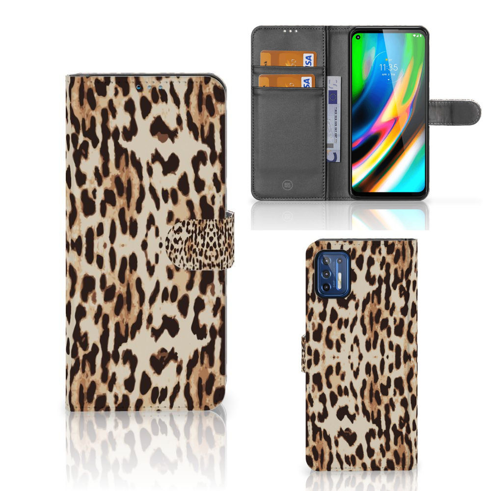 Motorola Moto G9 Plus Telefoonhoesje met Pasjes Leopard