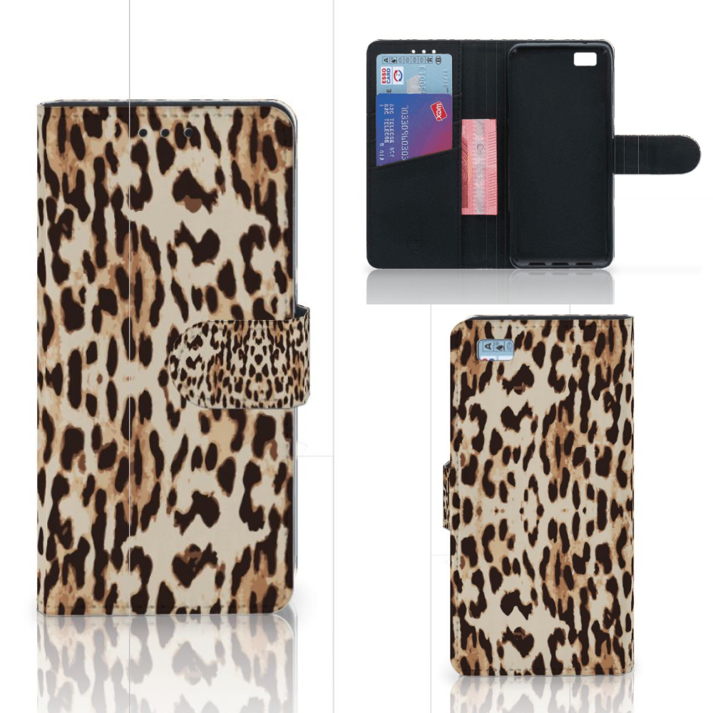 Huawei Ascend P8 Lite Telefoonhoesje met Pasjes Leopard