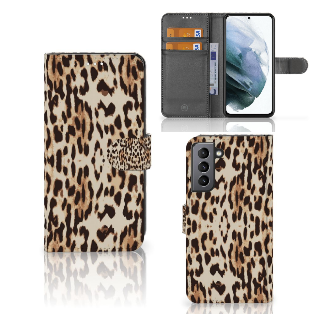 Samsung Galaxy S21 FE Telefoonhoesje met Pasjes Leopard