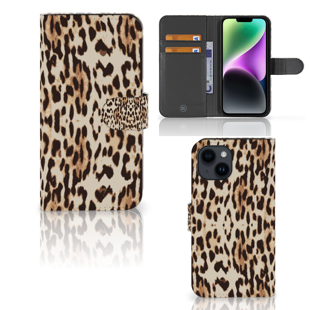 iPhone 15 Telefoonhoesje met Pasjes Leopard