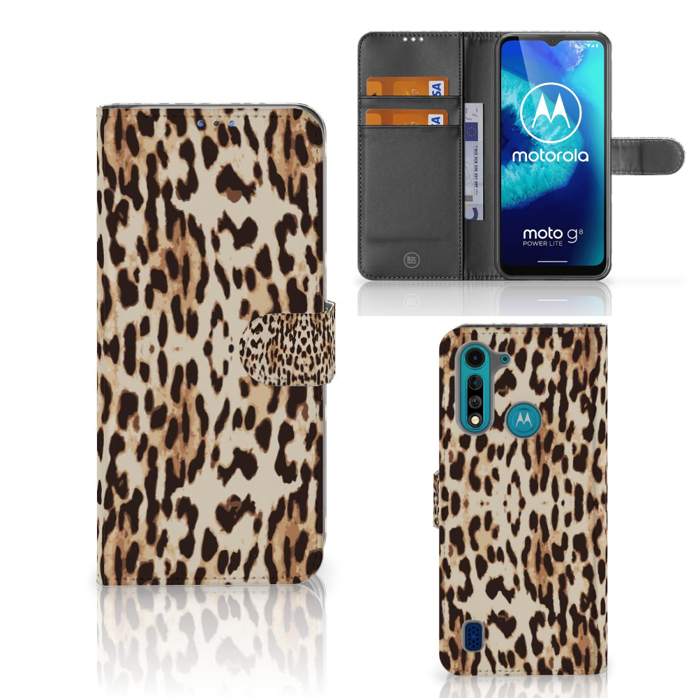 Motorola G8 Power Lite Telefoonhoesje met Pasjes Leopard