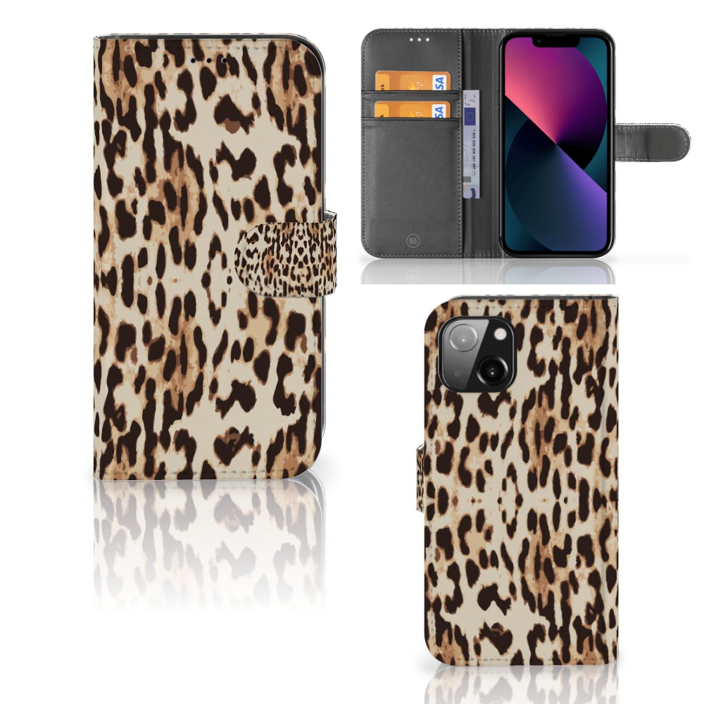 Apple iPhone 13 Telefoonhoesje met Pasjes Leopard