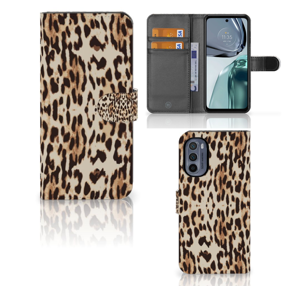 Motorola Moto G62 5G Telefoonhoesje met Pasjes Leopard