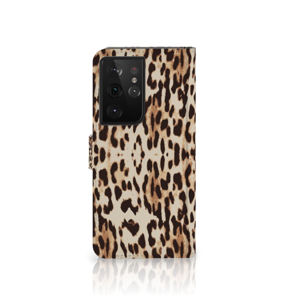 Samsung Galaxy S21 Ultra Telefoonhoesje met Pasjes Leopard