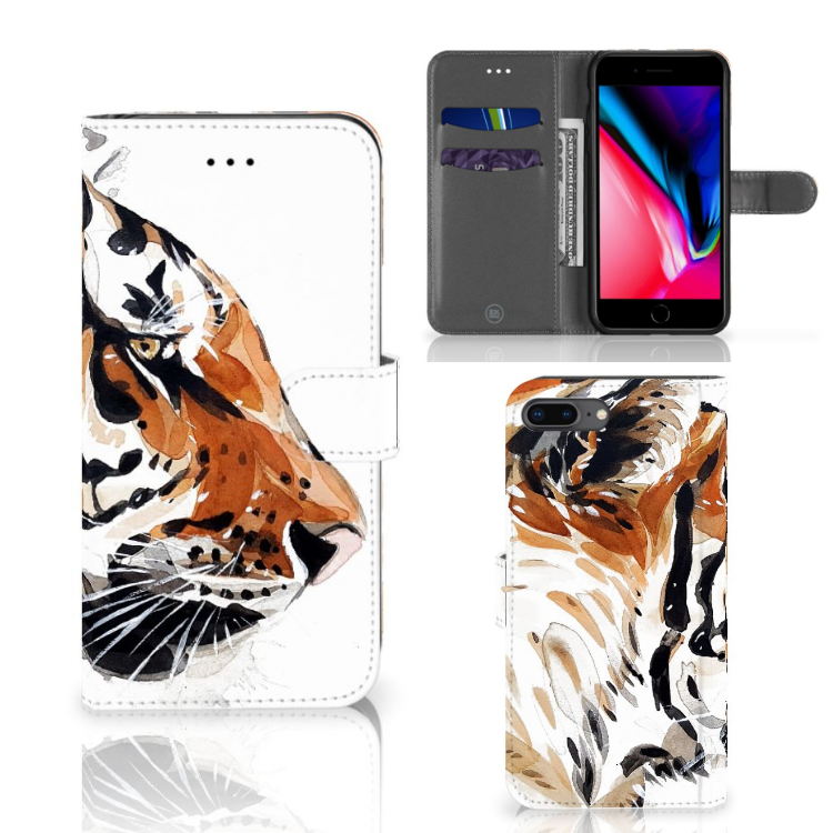 Apple iPhone 7 Plus | 8 Plus Uniek Boekhoesje Watercolor Tiger