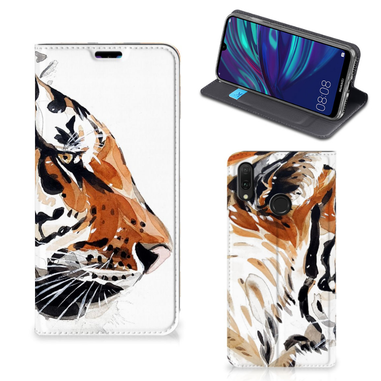 Bookcase Huawei Y7 hoesje Y7 Pro (2019) Watercolor Tiger