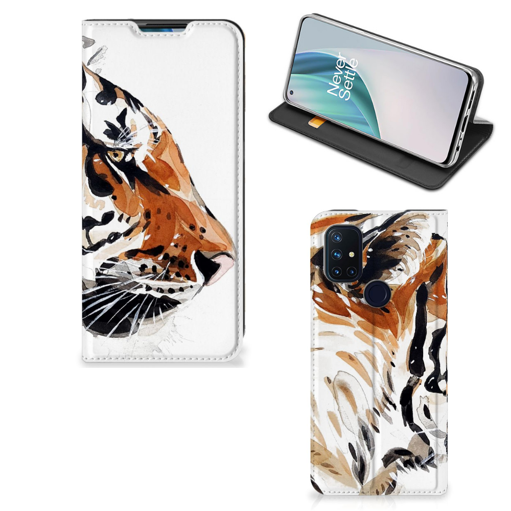 Bookcase OnePlus Nord N10 5G Watercolor Tiger