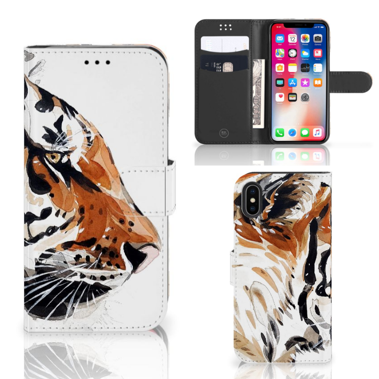 Apple iPhone X | Xs Uniek Boekhoesje Watercolor Tiger