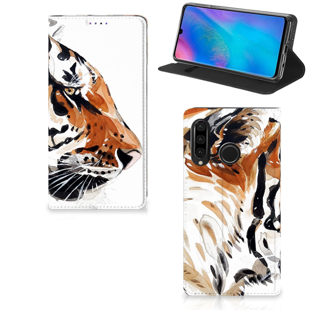 Bookcase Huawei P30 Lite New Edition Watercolor Tiger