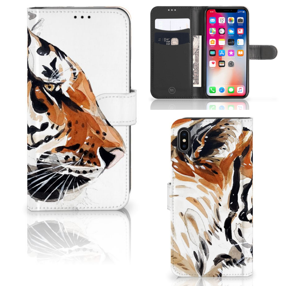 Apple iPhone Xs Max Uniek Boekhoesje Watercolor Tiger