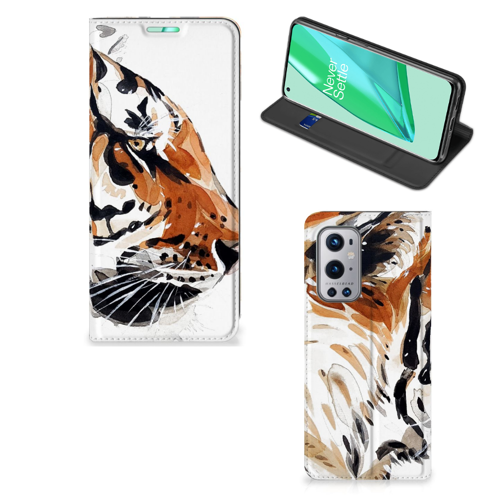 Bookcase OnePlus 9 Pro Watercolor Tiger