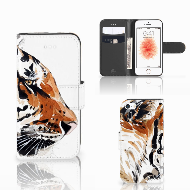 Apple iPhone 5 | 5s | SE Uniek Boekhoesje Watercolor Tiger