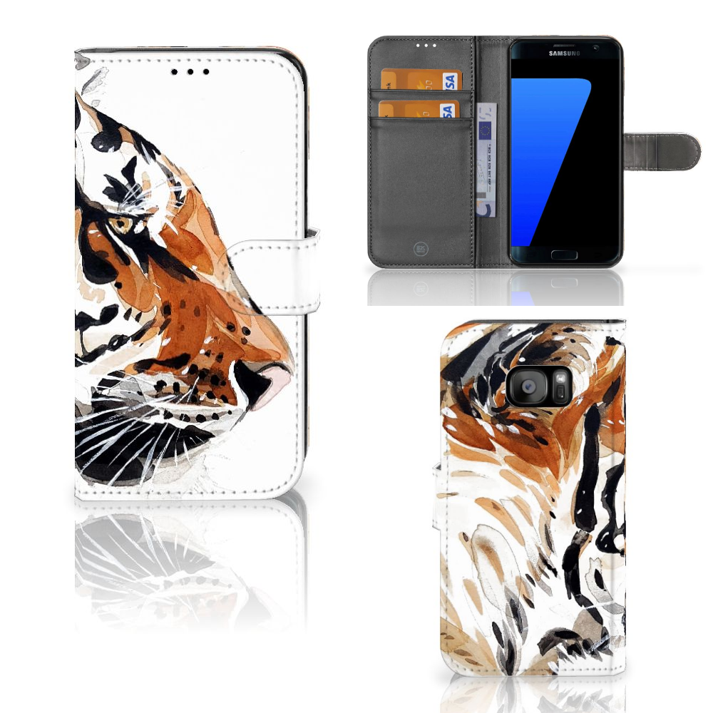 Samsung Galaxy S7 Edge Uniek Boekhoesje Watercolor Tiger