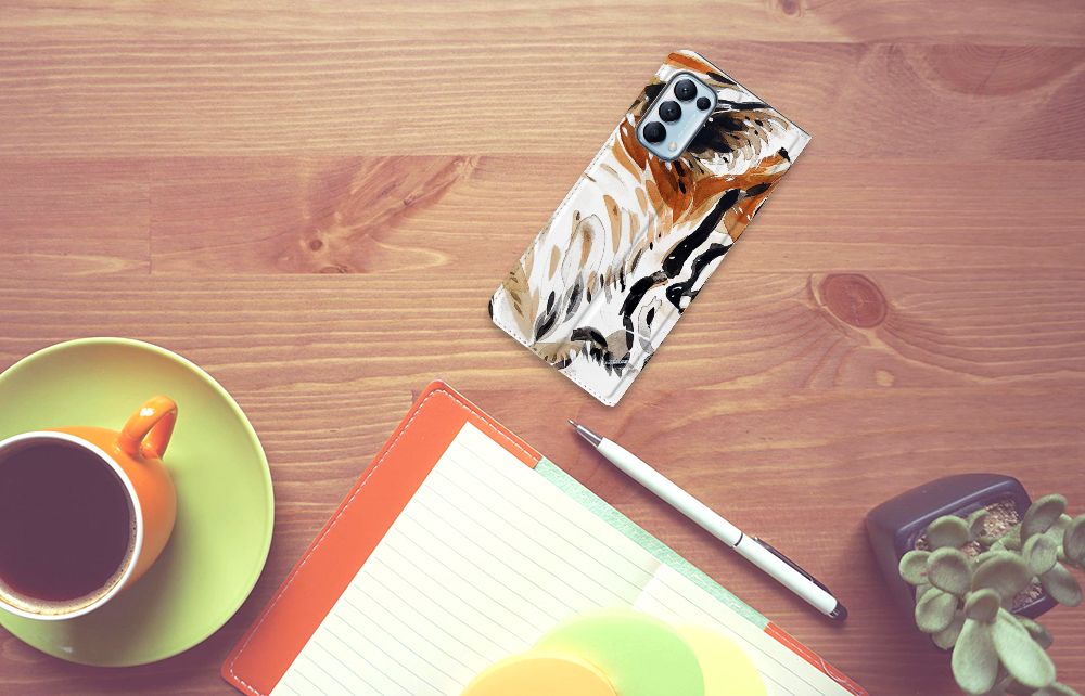 Bookcase OPPO Find X3 Lite Watercolor Tiger