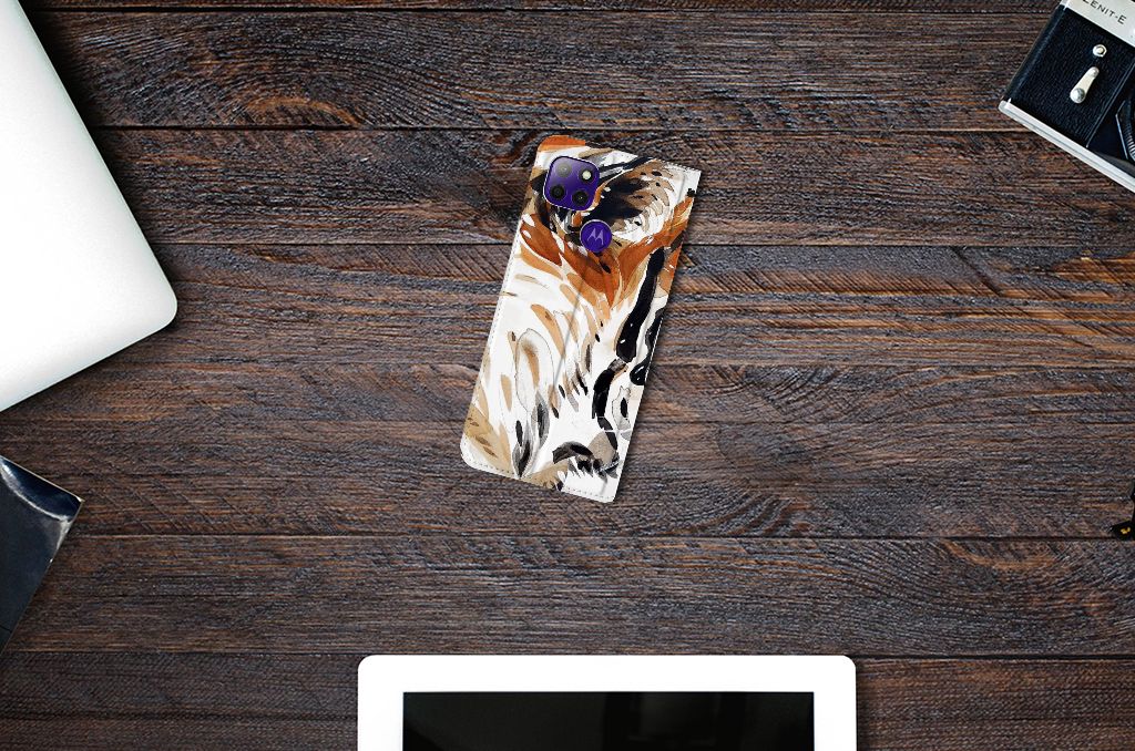 Bookcase Motorola Moto G9 Power Watercolor Tiger