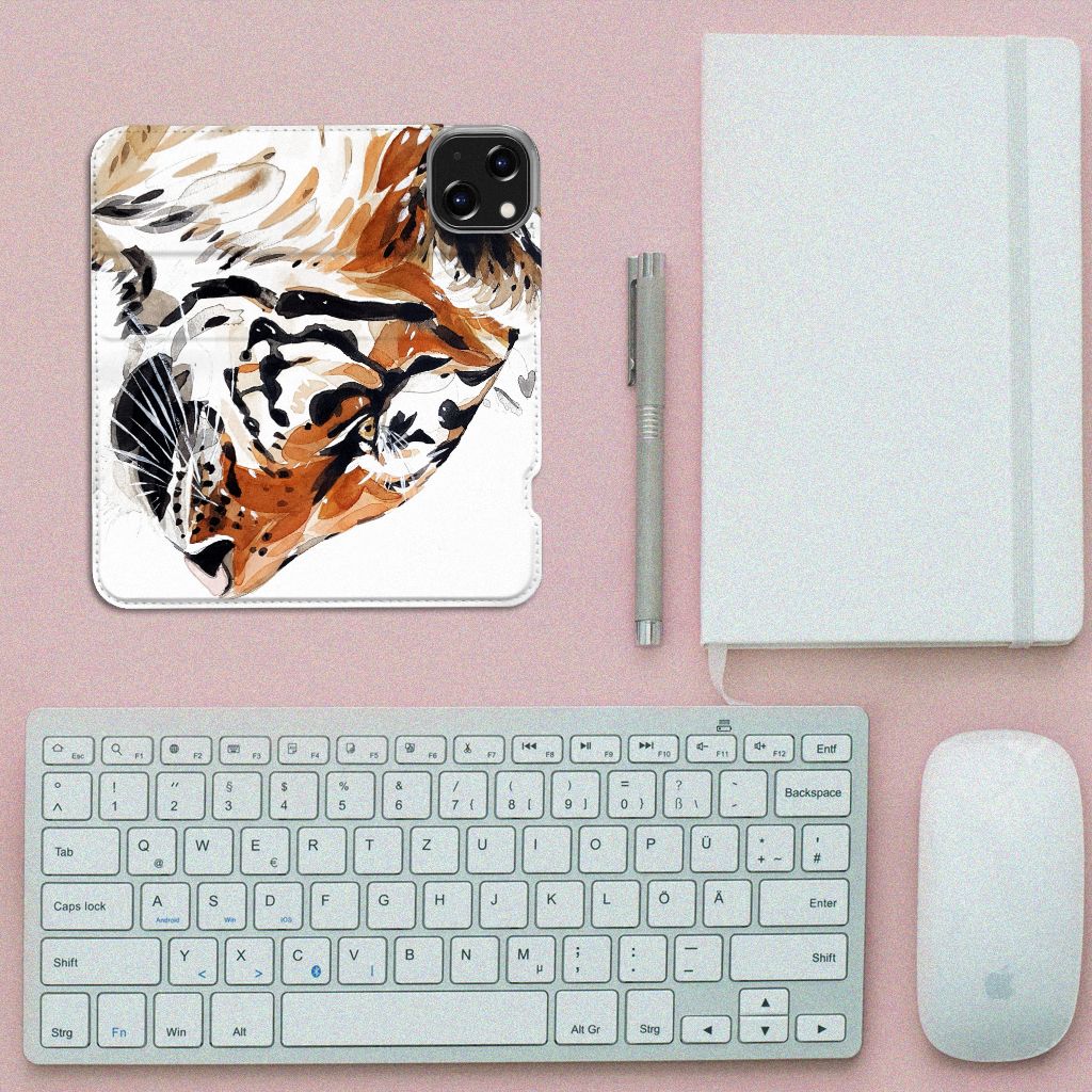 Bookcase iPhone 14 Watercolor Tiger