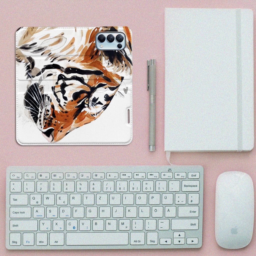 Bookcase OPPO Find X3 Lite Watercolor Tiger