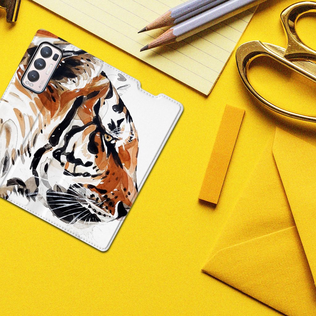 Bookcase OPPO Find X3 Neo Watercolor Tiger