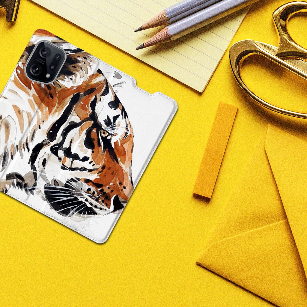 Bookcase OPPO Find X5 Watercolor Tiger