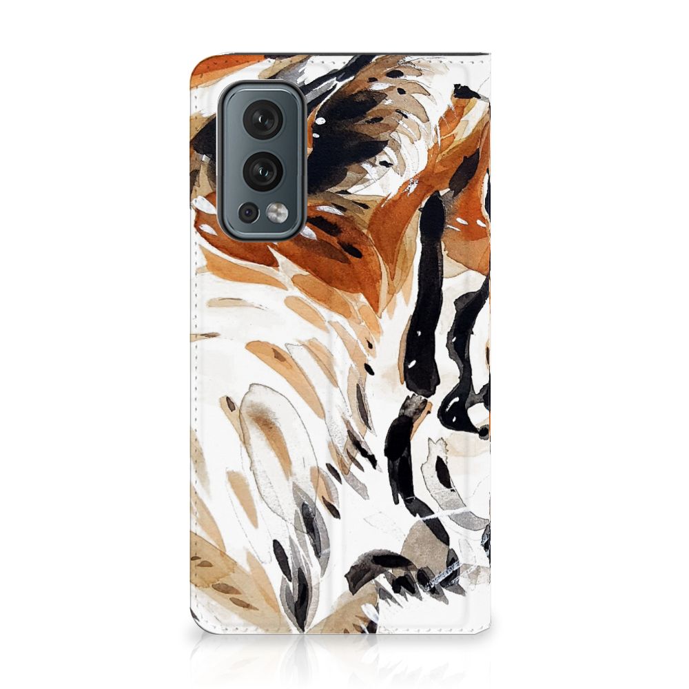 Bookcase OnePlus Nord 2 5G Watercolor Tiger