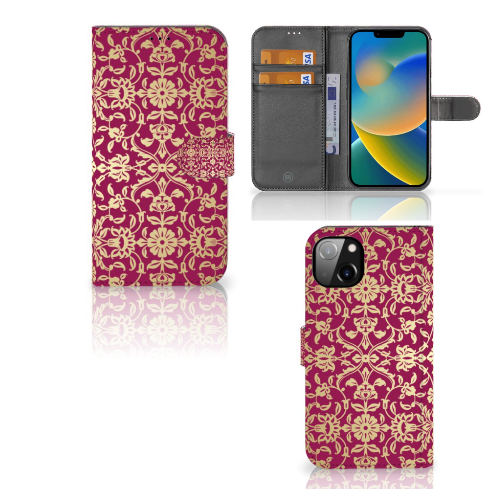 Wallet Case iPhone 14 Max Barok Pink