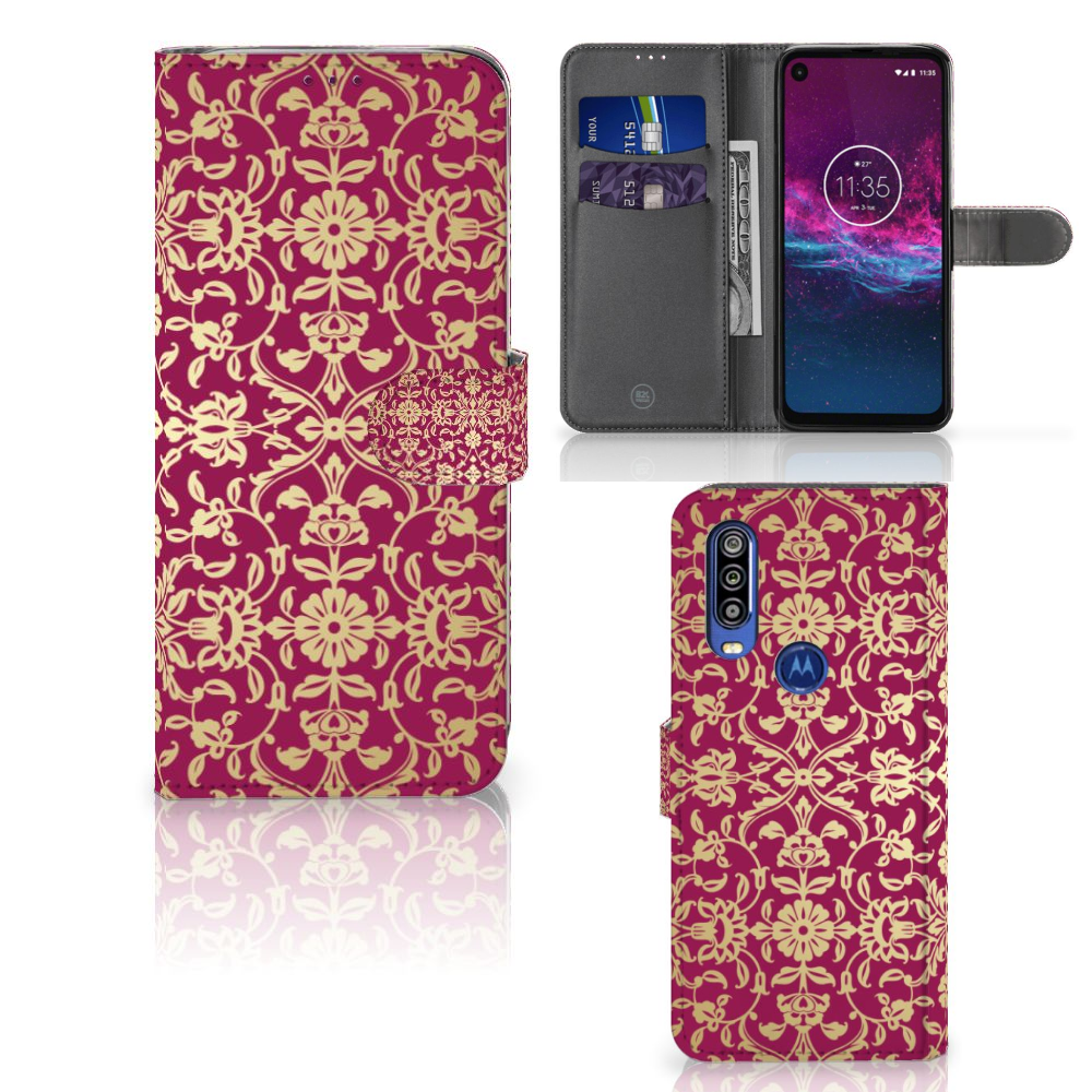 Wallet Case Motorola One Action Barok Pink
