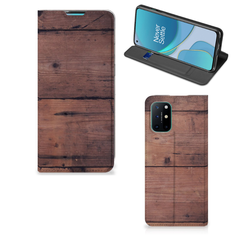 OnePlus 8T Book Wallet Case Old Wood