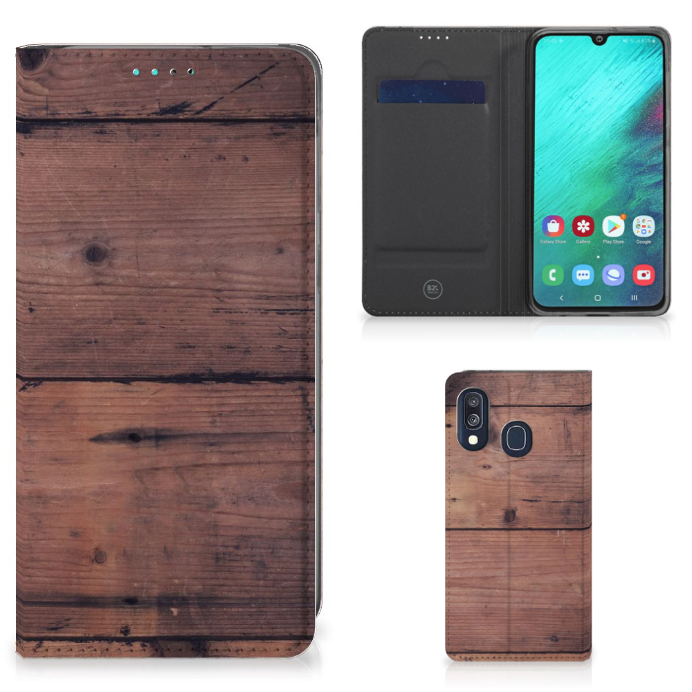 Samsung Galaxy A40 Uniek Standcase Hoesje Old Wood