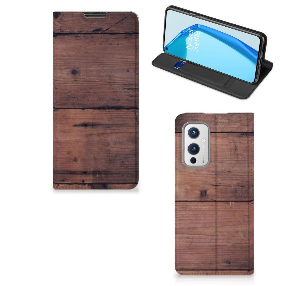 OnePlus 9 Book Wallet Case Old Wood