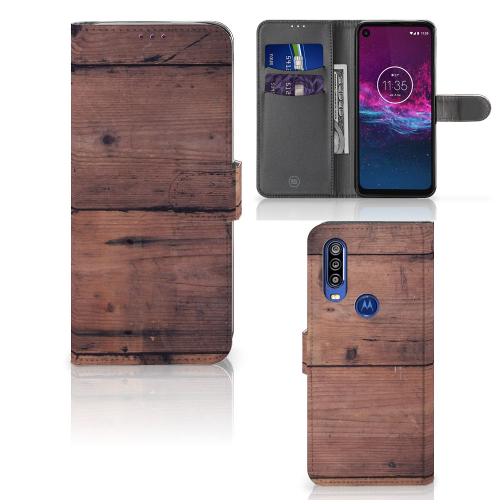 Motorola One Action Book Style Case Old Wood