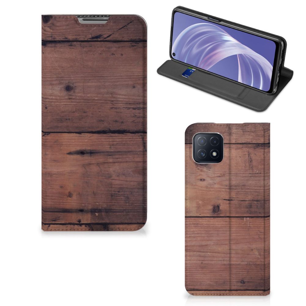 OPPO A73 5G Book Wallet Case Old Wood