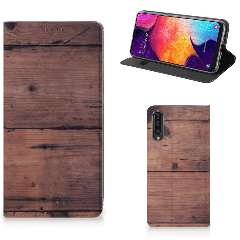 Samsung Galaxy A50 Uniek Standcase Hoesje Old Wood